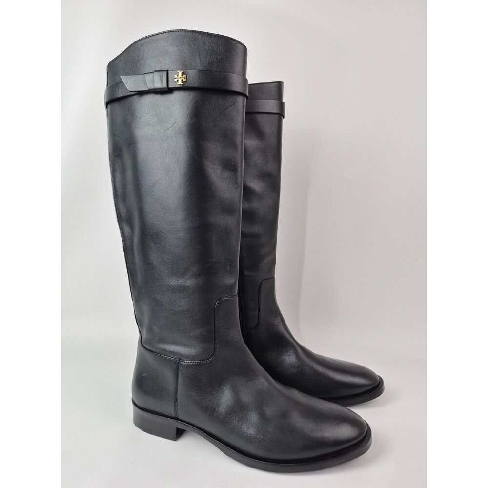 Tory Burch Women's Black Everly Strap Riding Boots Leather Size 11 M